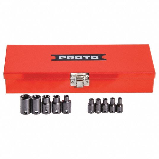 PROTO Impact Socket Set 1/4 in_3/8 in Drive Size, 10 Pieces, E4 to E16