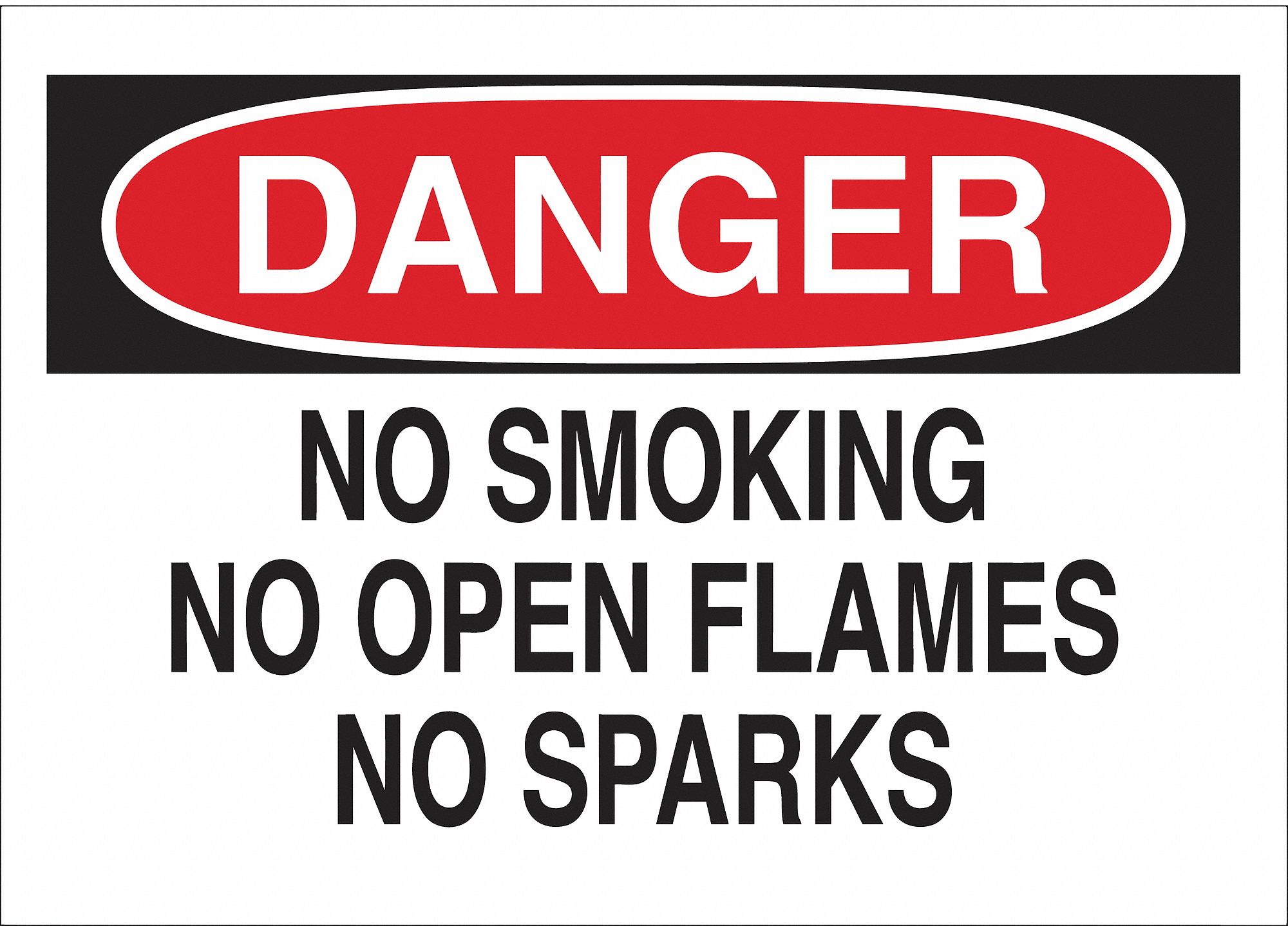 NO SMOKING OPEN FLAMES DANGER SIGN, ADHESIVE, BLACK/RED/WHITE, 10 X 14 IN