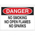NO SMOKING OPEN FLAMES DANGER SIGN, ADHESIVE, BLACK/RED/WHITE, 10 X 14 IN