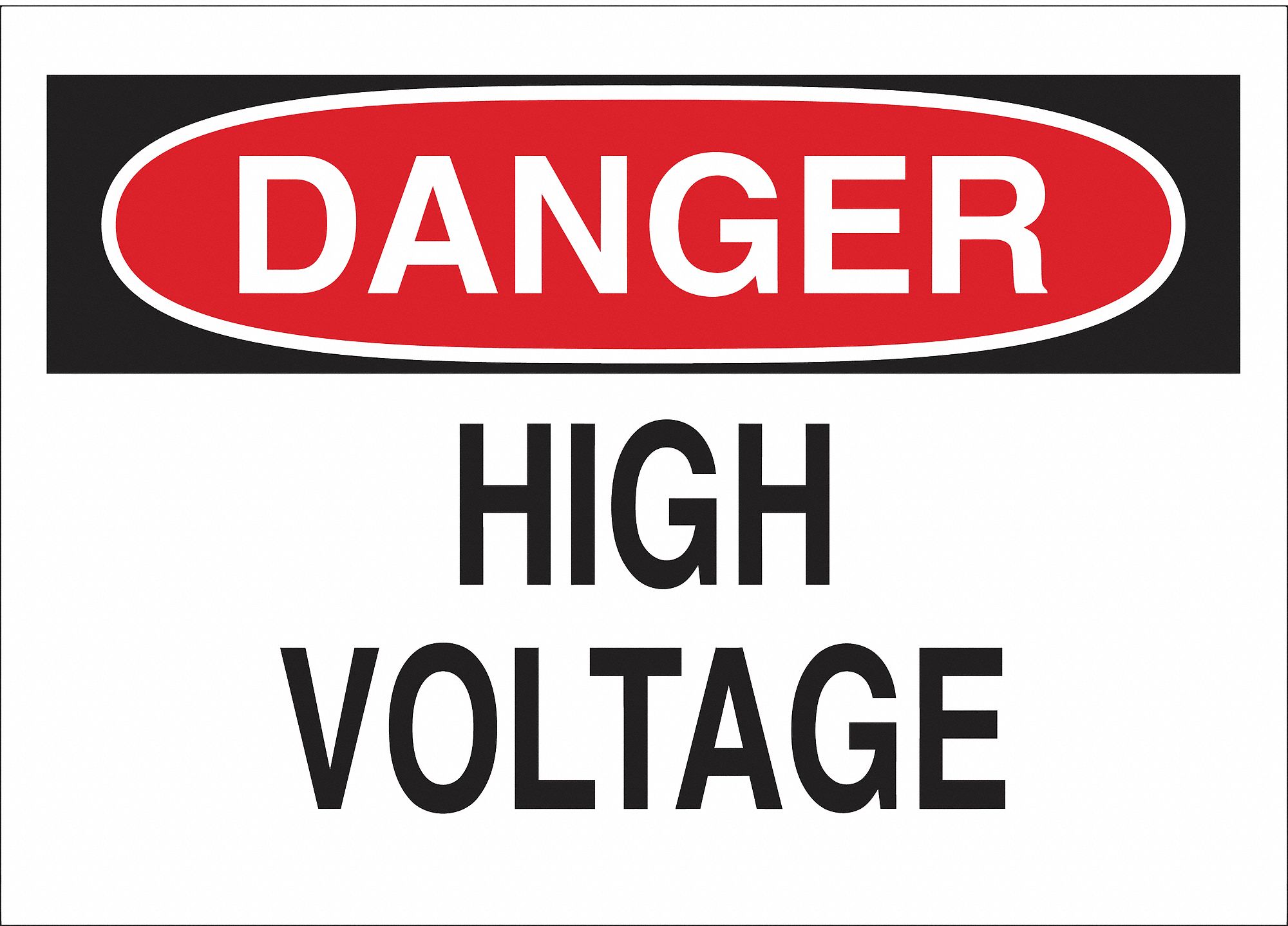 HIGH VOLTAGE DANGER SIGN, ADHESIVE, BLACK/RED/WHITE, 7 X 10 IN