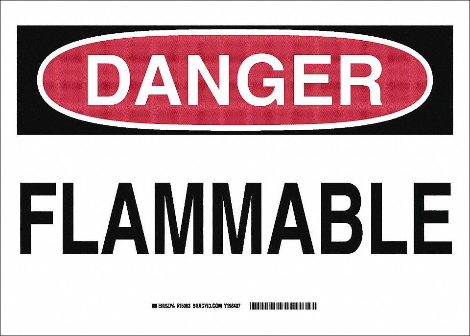 PANNEAU DANGER INFLAMMABLE, AUTOCOLLANT, ROUGE/NOIR/BLANC, 7X10 PO