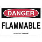 DANGER FLAMMABLE SIGN, MOUNTING HOLES, BLACK/RED ON WHITE, 10 X 14 IN, PLASTIC