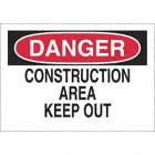 CONSTRUCTION SITE NO TRESPASSING SIGN, SELF STICKING, BLACK/RED/WHITE, 7X10 IN