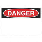 MEN WORKING ABOVE DANGER SIGN, MOUNTING HOLES, BLACK/RED/WHITE, 7 X 10 IN, PLASTIC