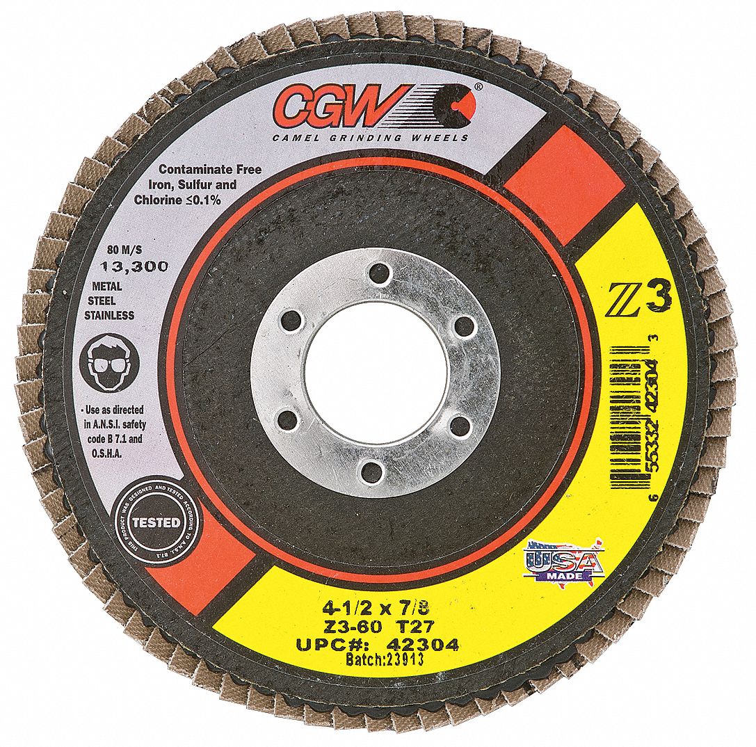 Flap Disc: 7/8 in Mounting Hole Size, 60 Abrasive Grit, Medium, Zirconia Alumina