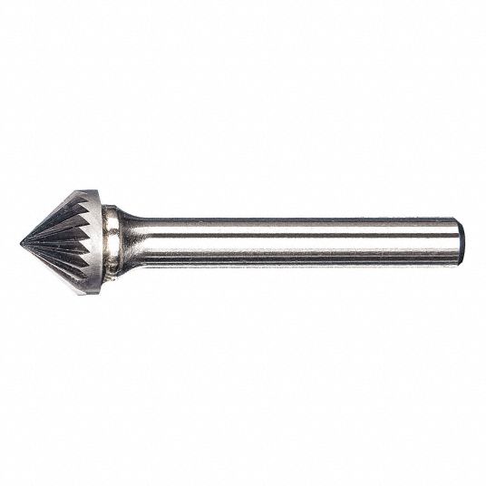 Cone Bur, Single Cut, Shank Dia. 1/4 in, Head Dia. 1/2 in, Length of