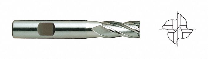 Square End Mill: Cobalt, TiN Coated, 4 Flute, 3/8" Mill Dia, 3/4" LOC, 2-1/2" OAL