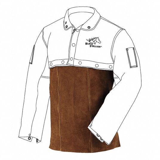 BLACK STALLION, 20 in Lg, Split Cowhide Leather, Welding Bib Apron