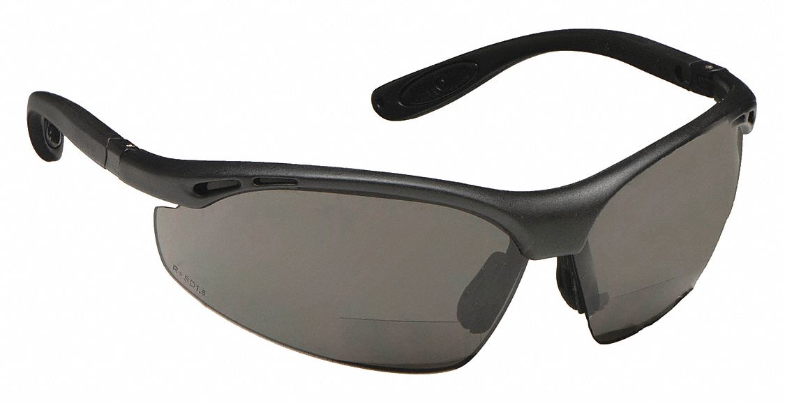 LUNETTES DE LECTURE DE SÉCURITÉ, DEMI-MONTURE, ENVELOPPANTES, NYLON/PC, ANTIRAYURES, NOIR/FUMÉE, +1,50