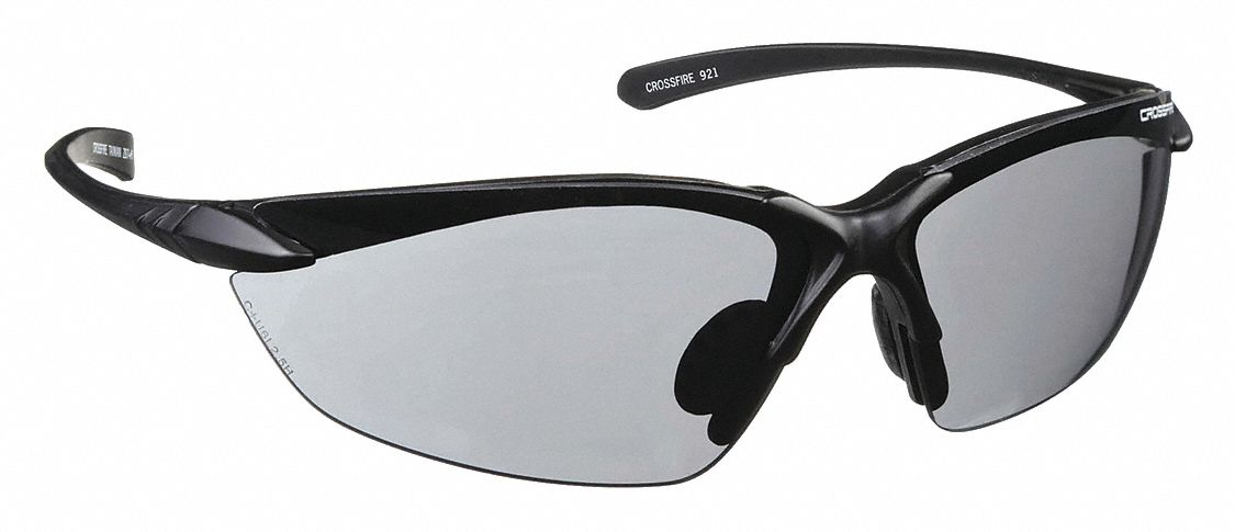 Safety Glasses: Gray Lens, Half-Frame, Scratch-Resistant, Black Frame