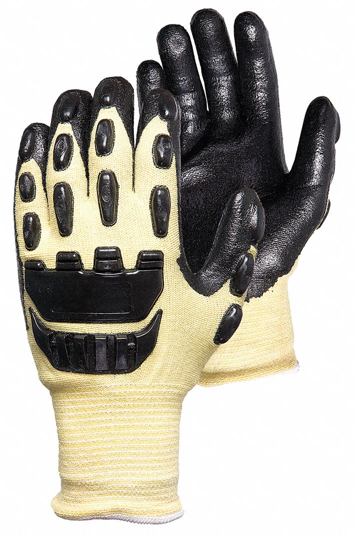 COATED GLOVES, S, ANSI CUT LEVEL A4, ANSI IMPACT LEVEL 1, DIPPED PALM, NITRILE