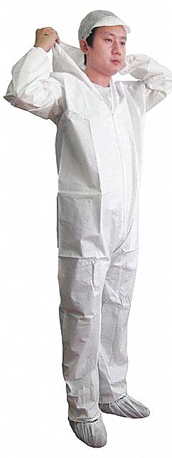 Hooded Coverall, Elastic, White, L, PK25