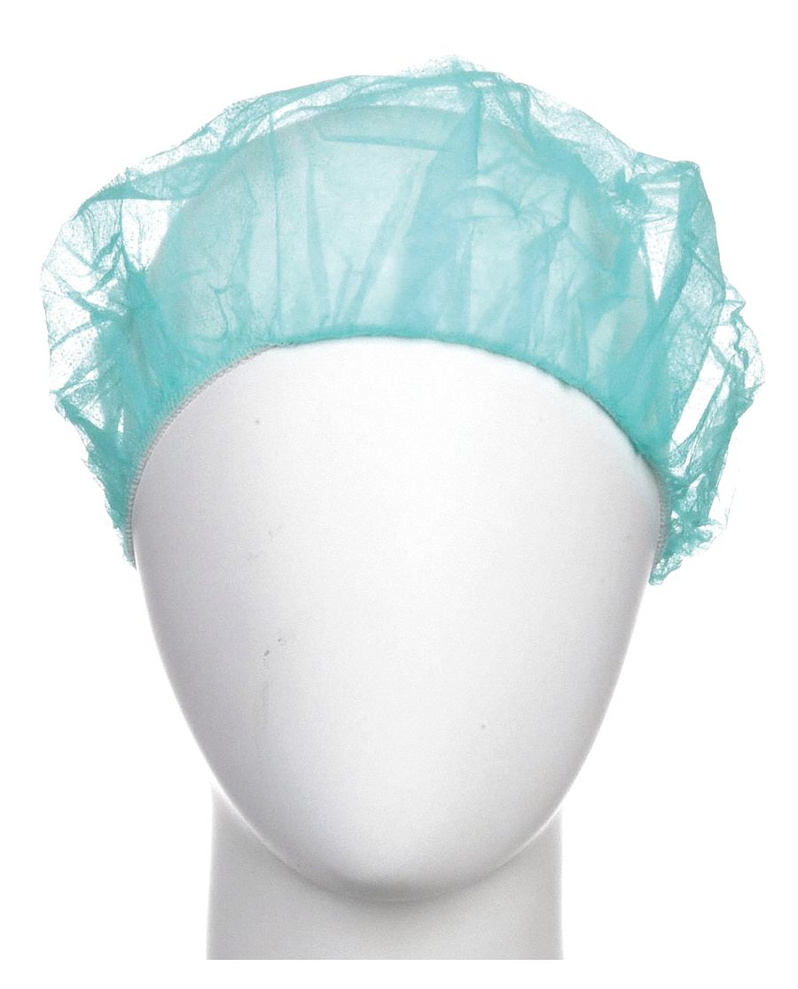 BOUFFANT CAP, GENERAL USE, POLYPROPYLENE, LATEX-FREE, GREEN, 21 IN D, 100 PK