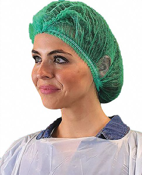 BOUFFANT CAP, GENERAL USE, POLYPROPYLENE, LATEX-FREE, GREEN, 24 IN D, 100 PK