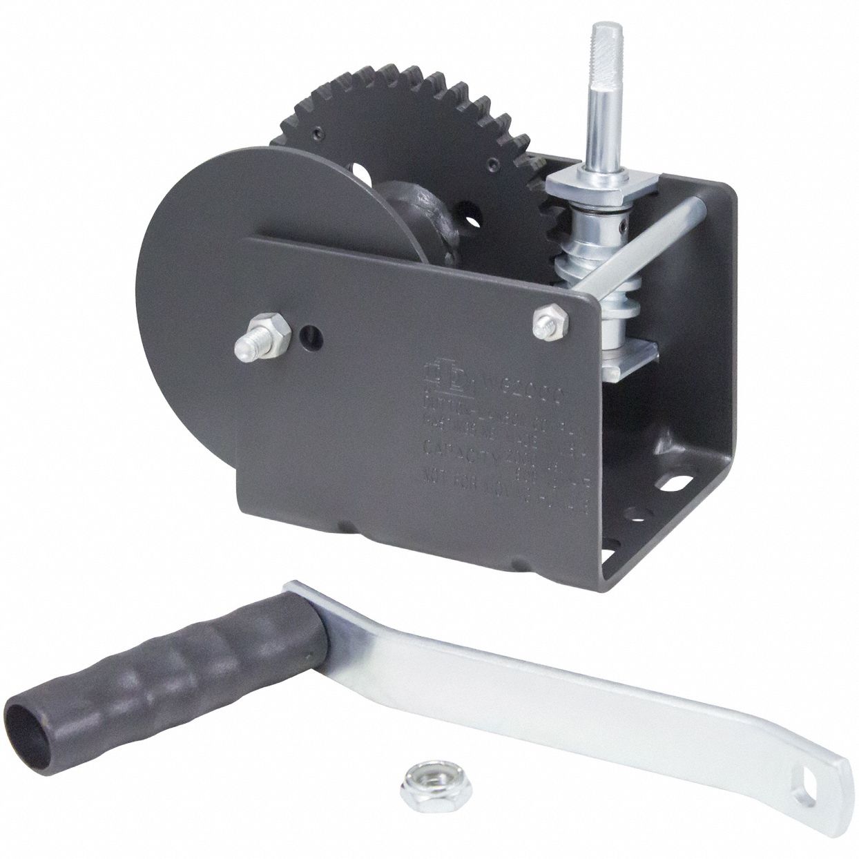 Hand Winch: Lifting/Pulling, 2, 000 lb First Layer Load Capacity, Worm, 40:1, Steel