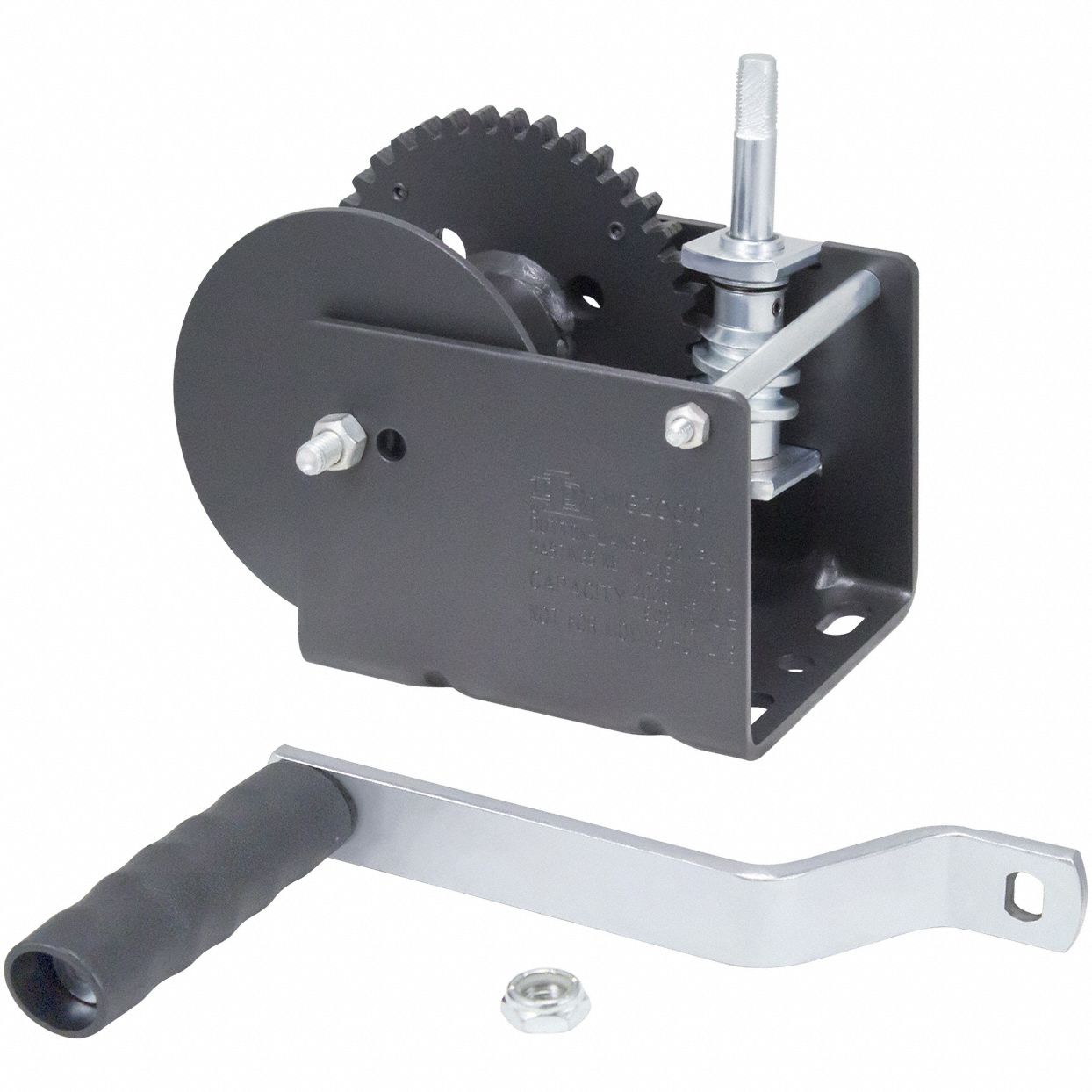 Hand Winch: Lifting/Pulling, 2, 000 lb First Layer Load Capacity, Worm, 40:1, Steel