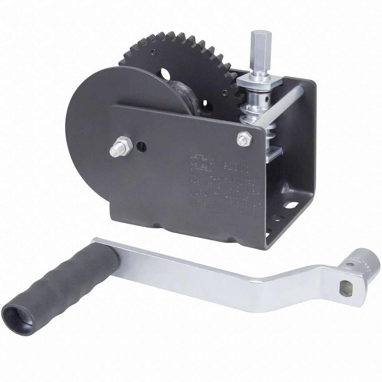 Hand Winch: Lifting/Pulling, 2, 000 lb First Layer Load Capacity, Worm, 40:1, Steel