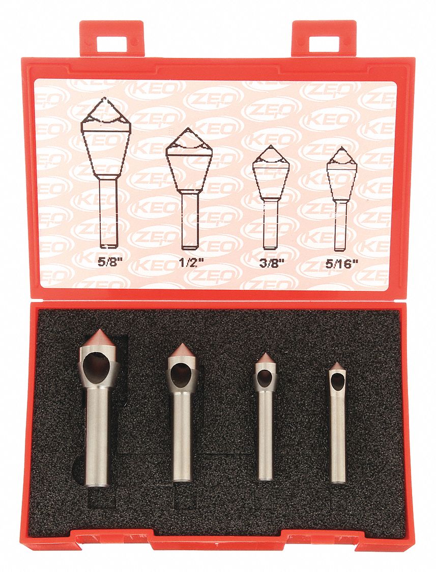 Countersink Set: Cobalt, Bright (Uncoated) Finish, 5/16 in Smallest Body Dia., 4 Pieces