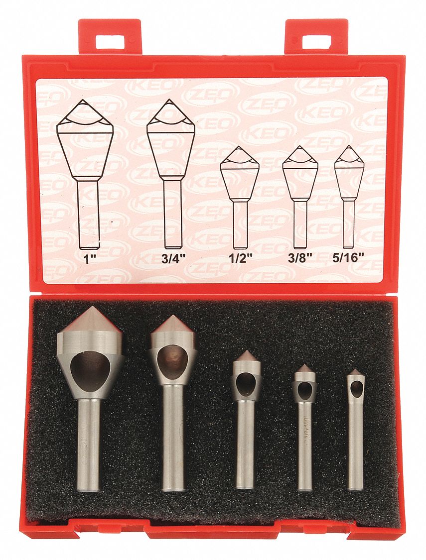 Countersink Set: Cobalt, Bright (Uncoated) Finish, 5/16 in Smallest Body Dia., 5 Pieces