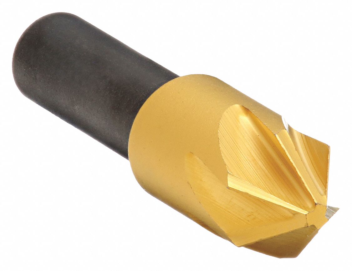 Countersink: 1/2 in Body Dia., 1/4 in Shank Dia., TiN Finish, 2 in Overall Lg, High Speed Steel