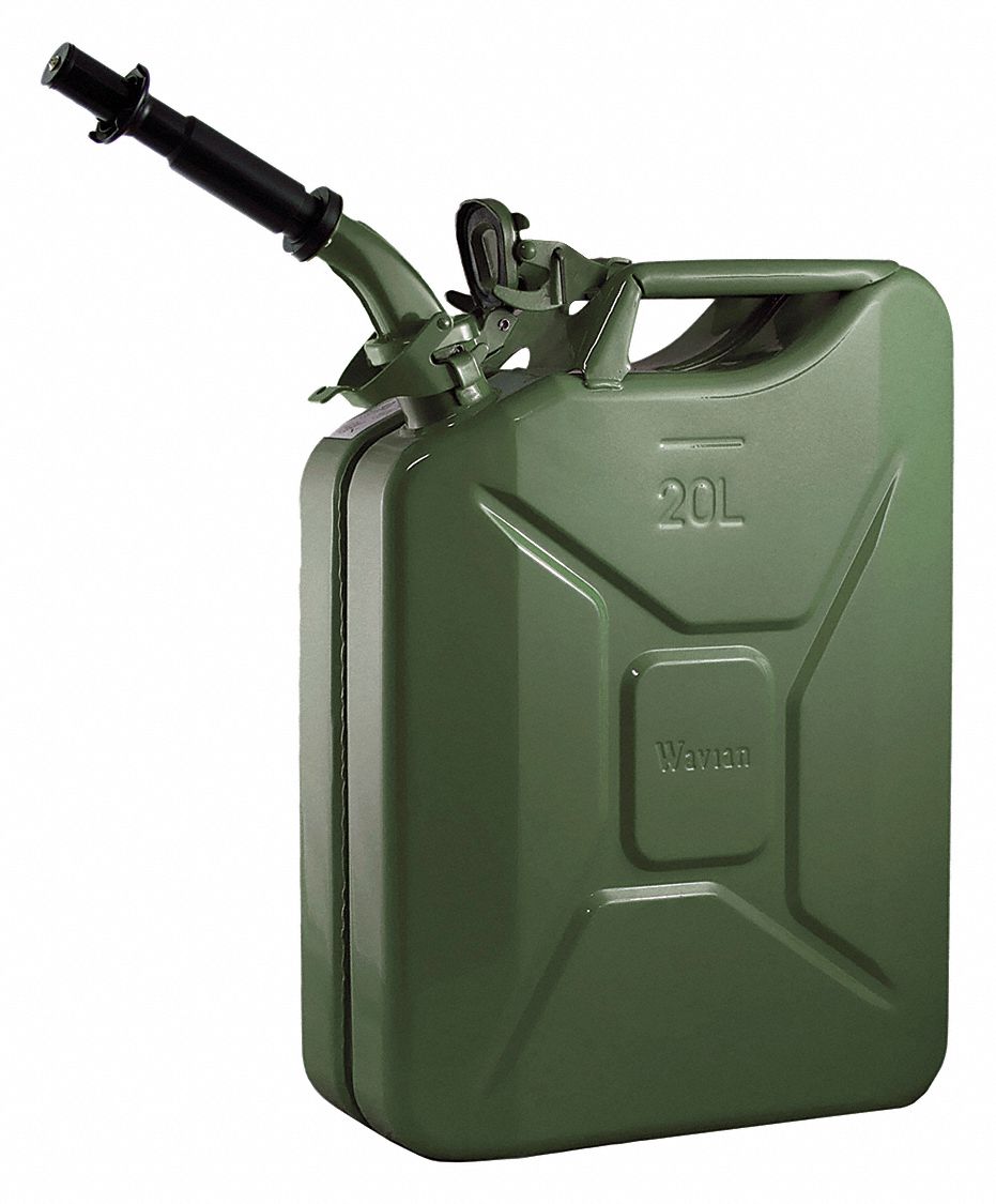 Gas Can: 5.28 gal_20 L Capacity, Self, Green, Cold Rolled Steel