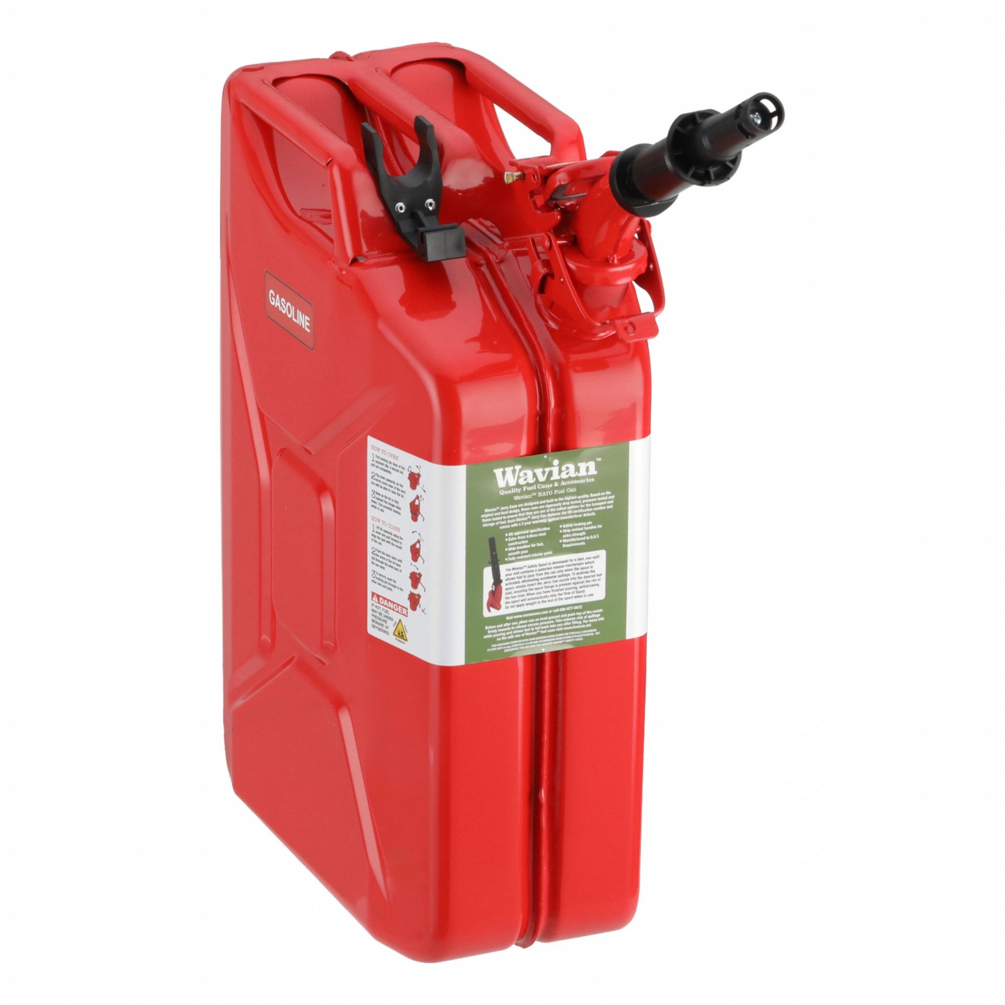 Gas Can: 5.3 gal Capacity, Gasoline, Steel, Red