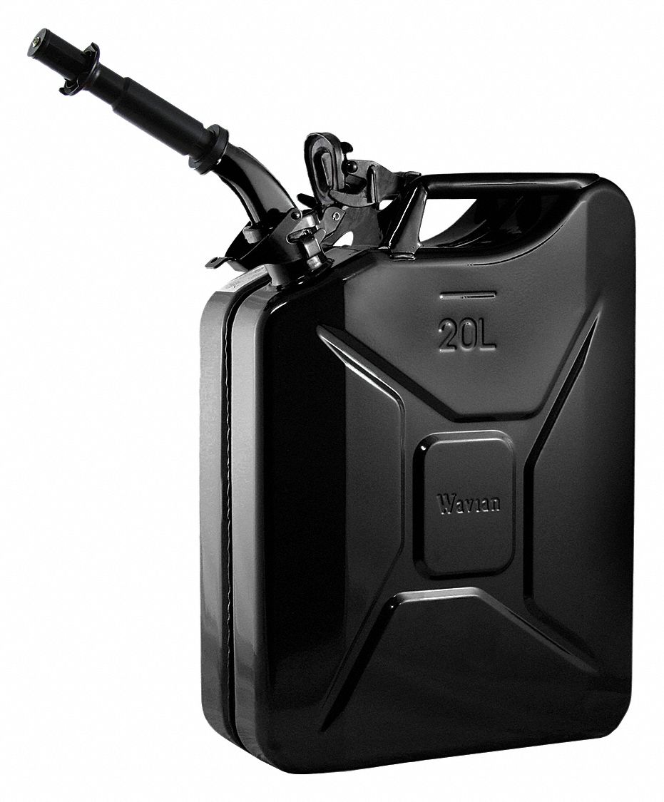Gas Can: 5.28 gal_20 L Capacity, Self, Black, Cold Rolled Steel