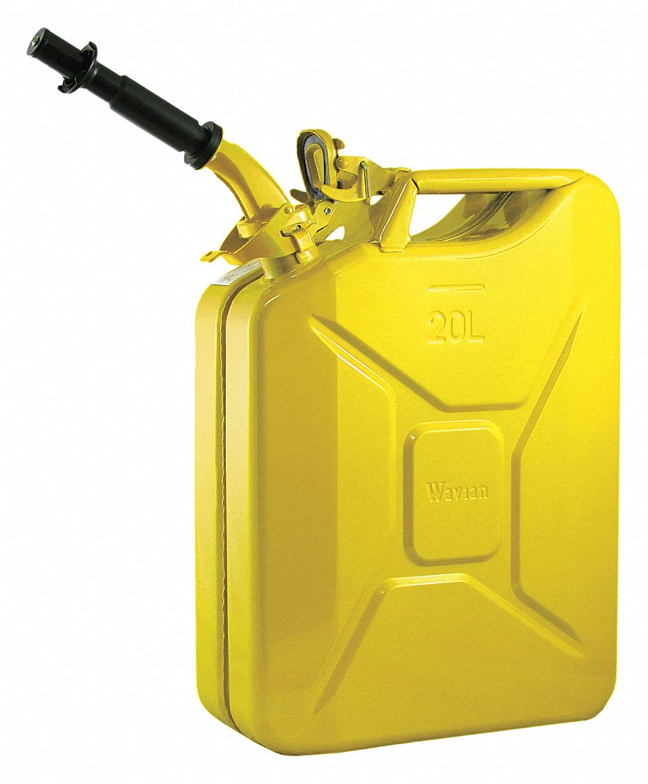 Gas Can: 5.28 gal_20 L Capacity, Self, Yellow, Cold Rolled Steel