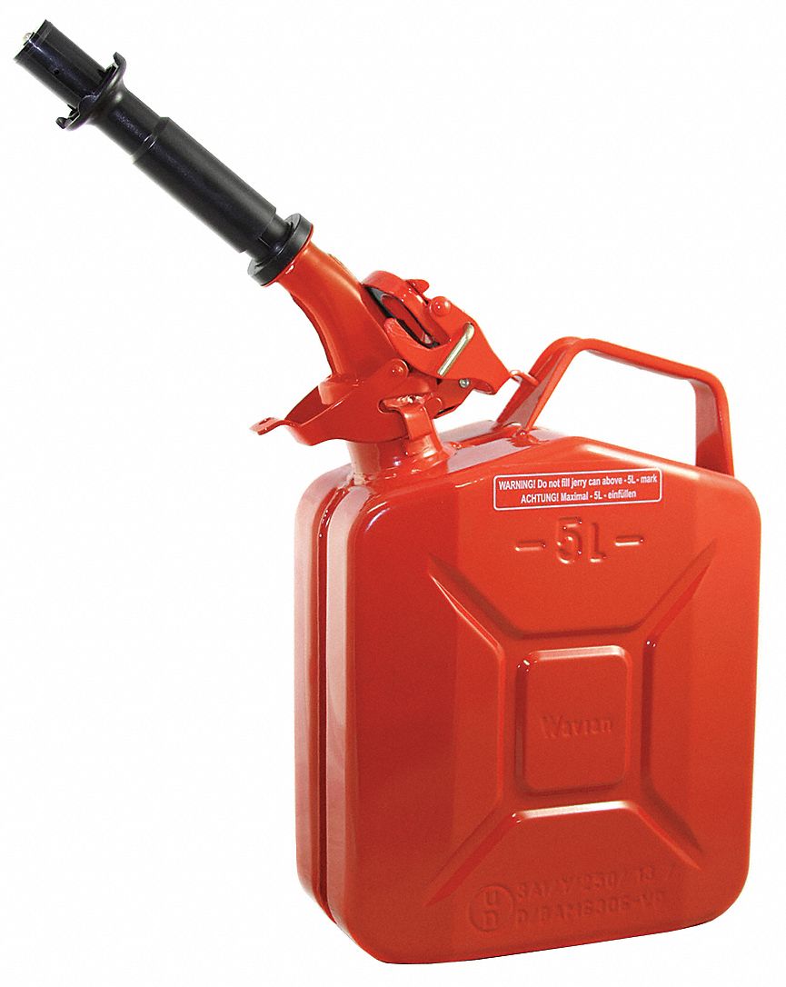 Gas Can: 1.32 gal_5 L Capacity, Self, Red, Cold Rolled Steel