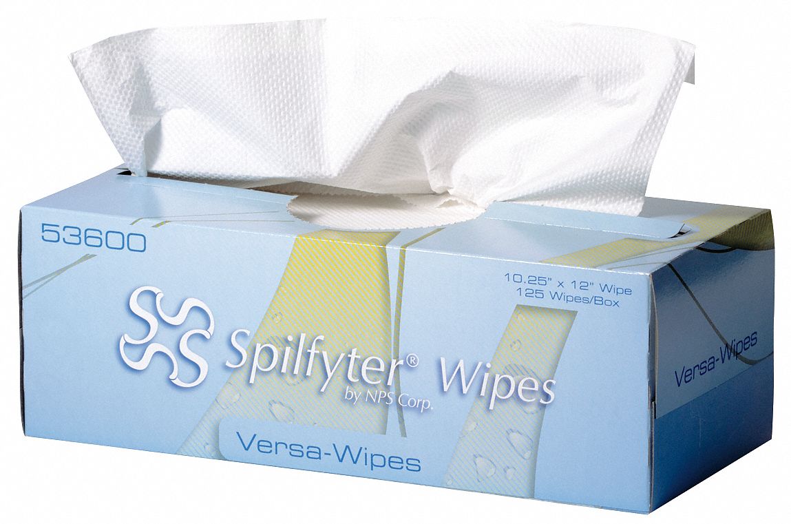 SPILFYTER Disposable Wipes, 12 in x 10 1/4 in, Number of Sheets 125, White, PK 18 33UZ9353600