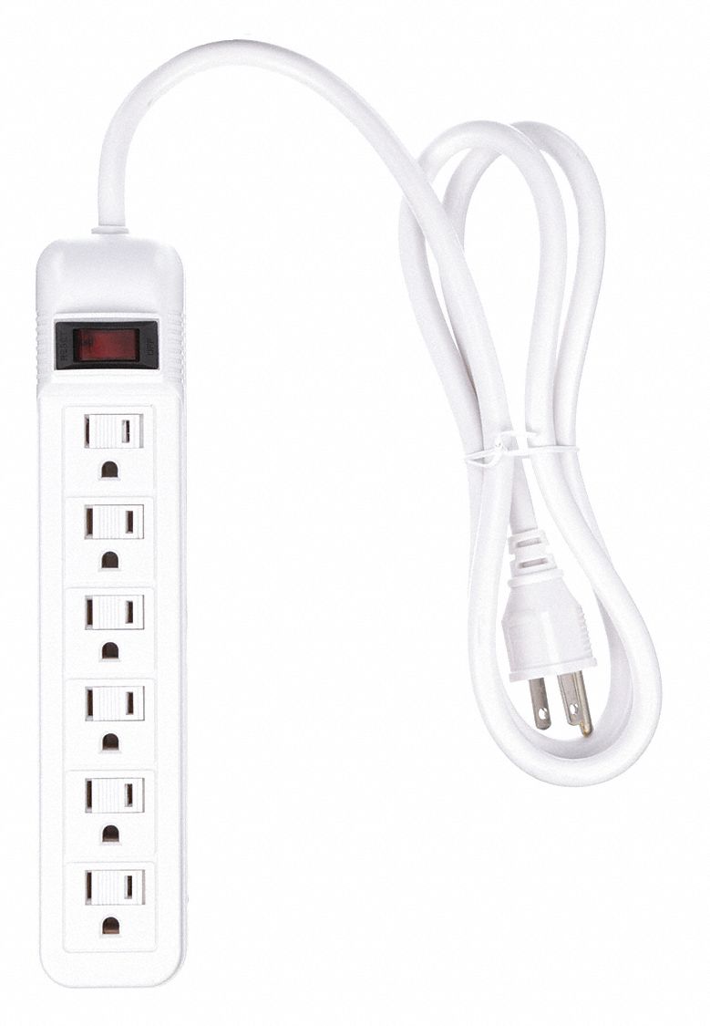 Surge Protector Outlet Strip, 6 Total Number of Outlets, White, 4 ft ...