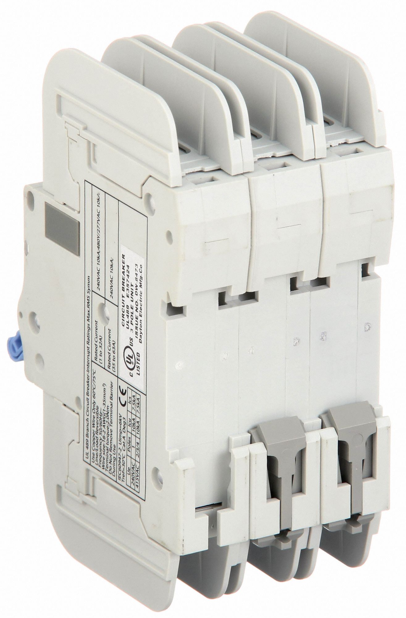 DAYTON IEC Miniature Circuit Breaker, Amps 2 A, Curve Type B, AC