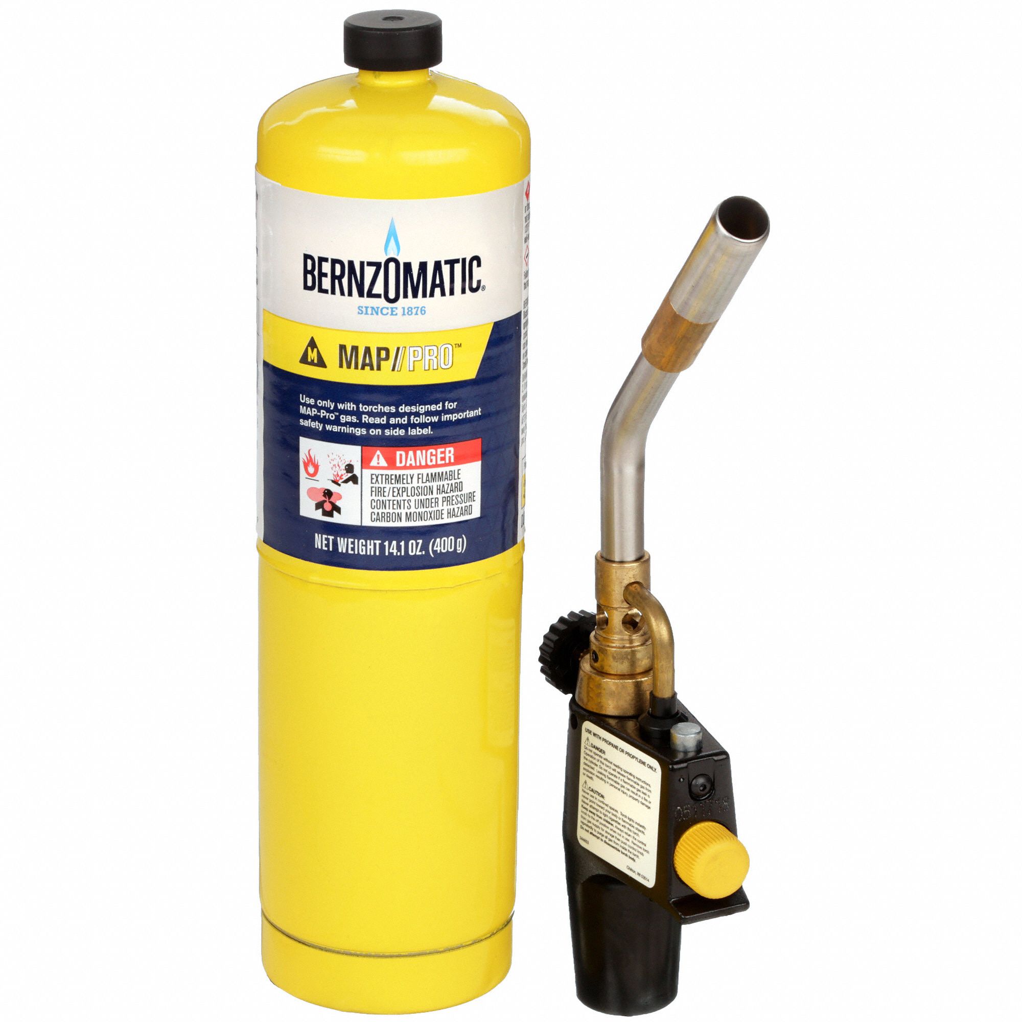 BERNZOMATIC Swirl Hand Torch W/ Cylinder, MAPP/PRO, Instant On/Off, 3,400°F Propane Temp., 3,600 