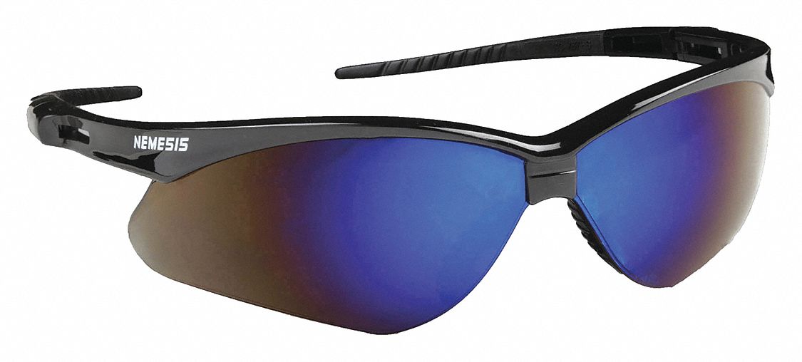 Safety Glasses: Blue Lens, Half-Frame, Mirrored, Black Frame, Nemesis(TM) Series