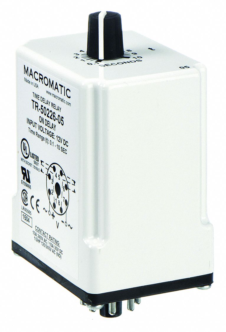Single Function Time Delay Relay: Socket Mounted, 240V AC, 10 A, 8 Pins/Terminals