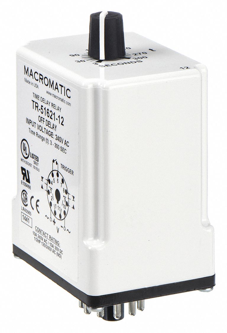 Single Function Time Delay Relay: Socket Mounted, 240V AC, 10 A, 11 Pins/Terminals