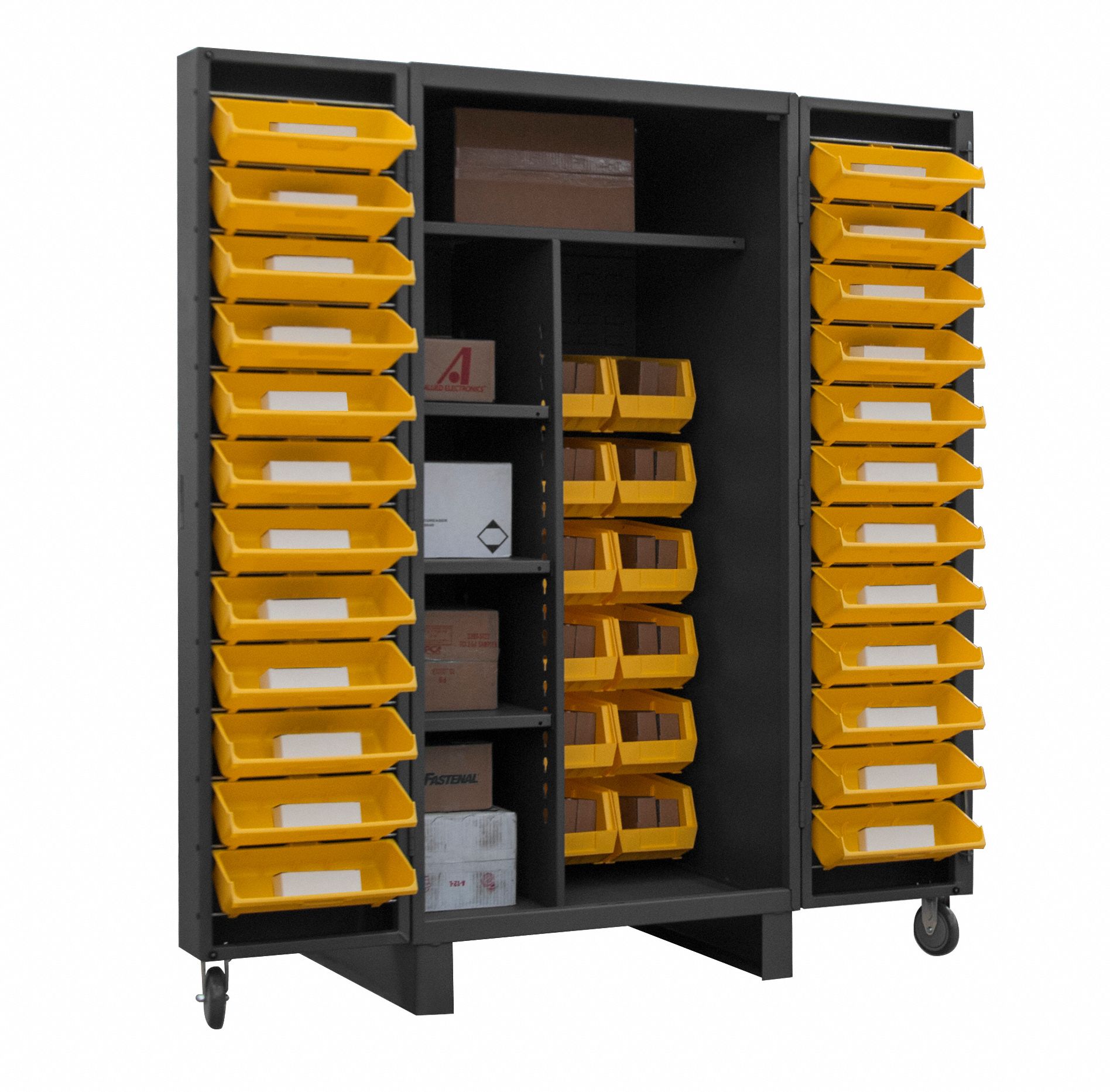 DURHAM MFG Bin 36 in x 36 in 78 in, 4 Shelves, 36 Bins, Yellow