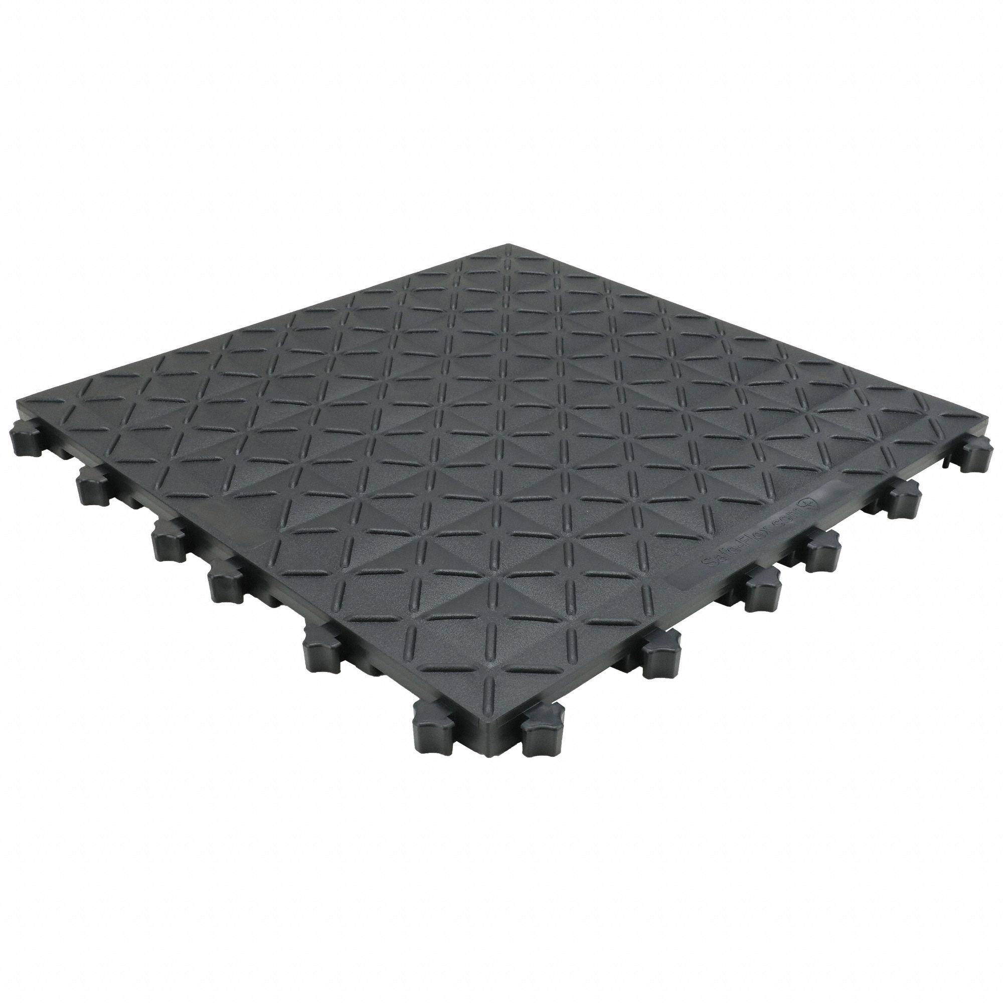 INTERLOCKING ANTIFATIGUE MAT TILE, 18 X 18 IN, DIAMOND PLATE, BLACK, 10 PK