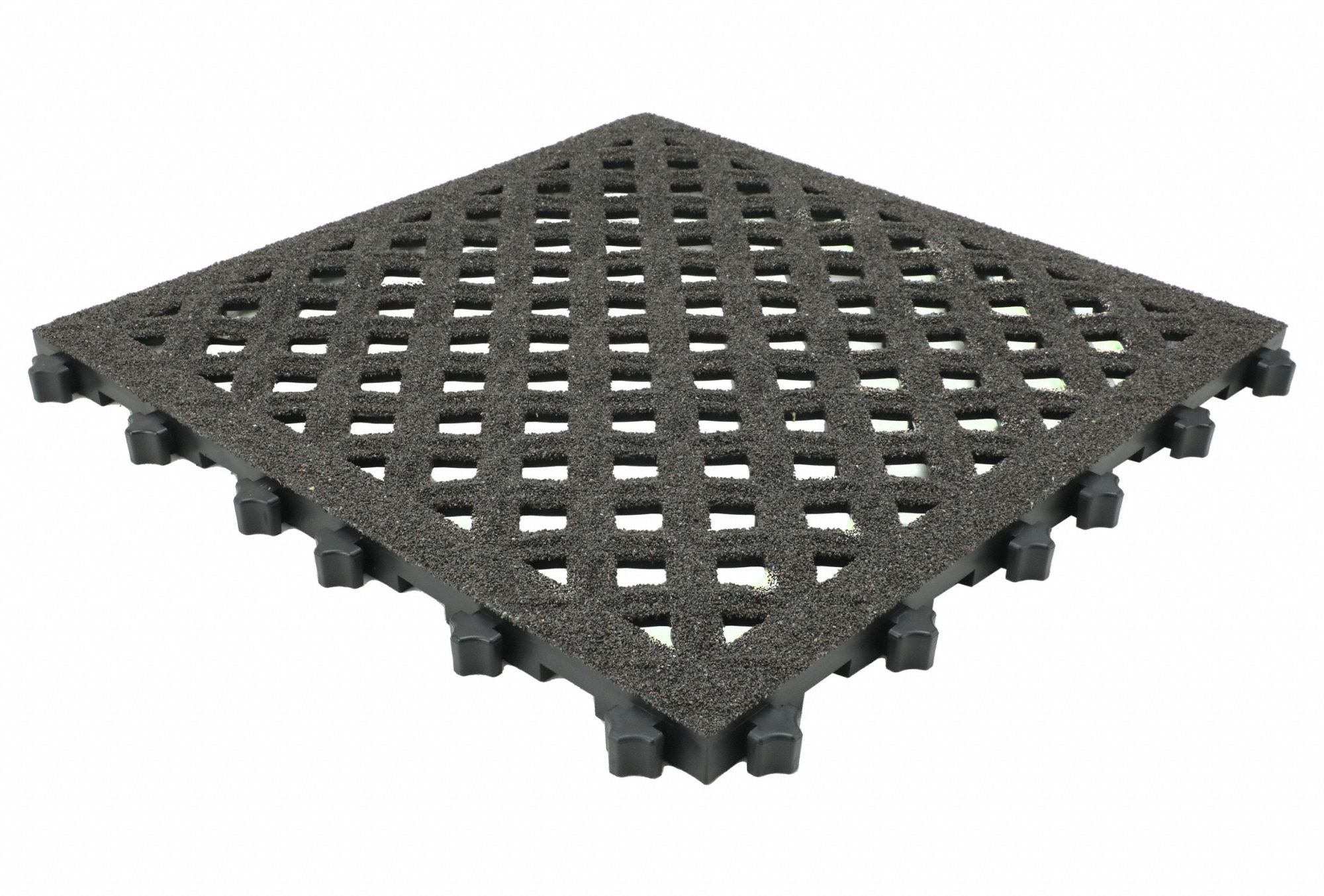 INTERLOCKING DRAINAGE MAT TILE, 18 X 18 IN, GRIT, BLACK, 10 PK