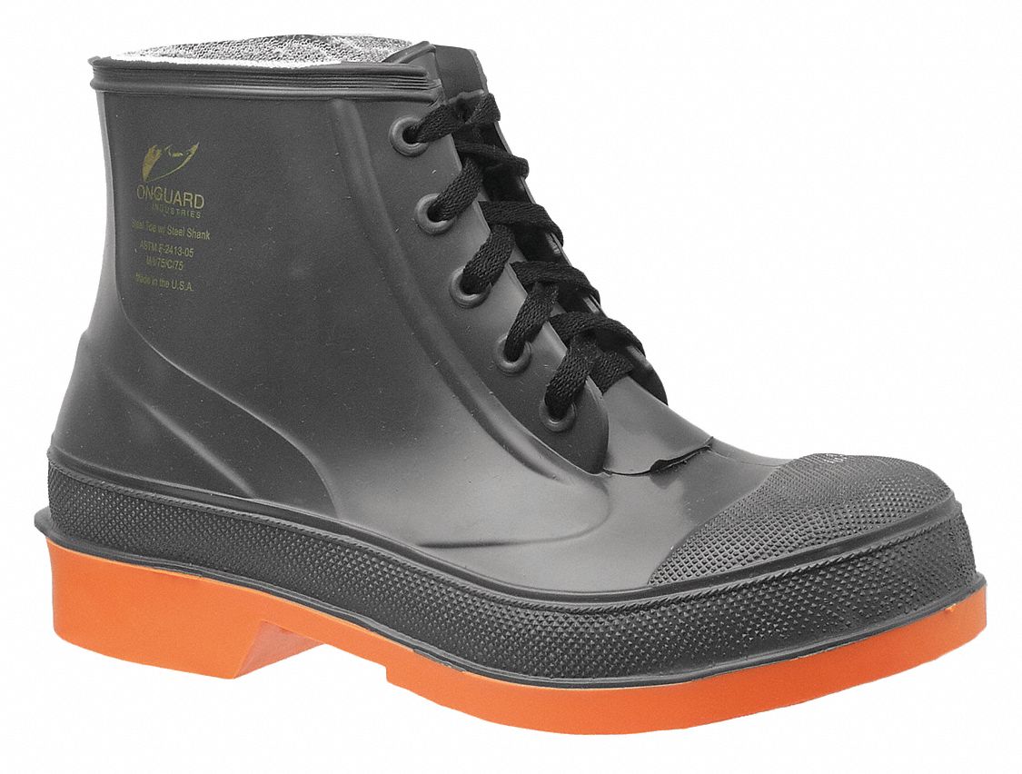 Rubber Boot,  Men's,  9,  Ankle,  Steel Toe Type,  PVC,  Gray,  1 PR
