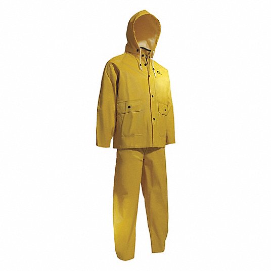 ONGUARD 3-Piece Rainsuit: 3 Piece Rain Suit with Jacket/Bib Overall,  Yellow, L, PVC, 0.65 mm Thick