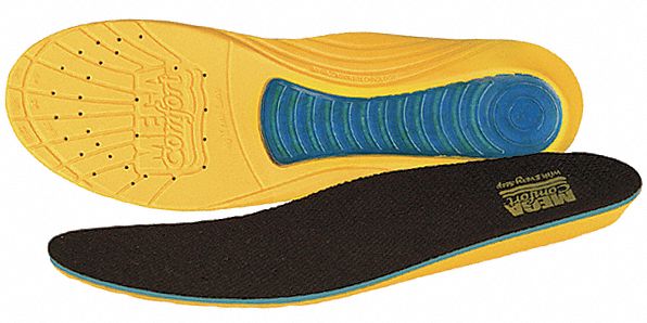 MEN'S INSOLES, SZ 12 TO 13, MEMORY FOAM, YLW/BLK/BL, ANTI-BACTERIAL, ROUND, CASUAL