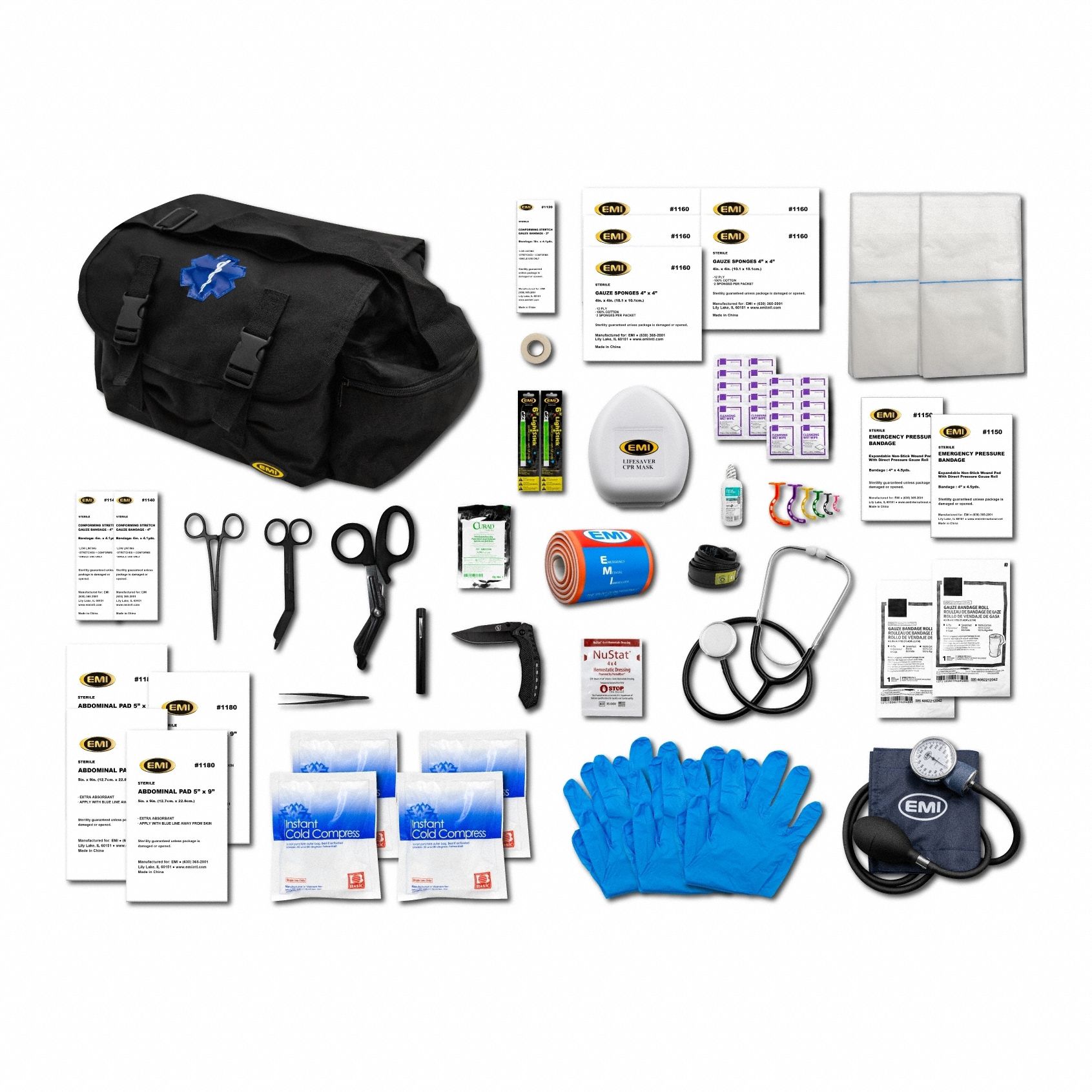 Response Kit: 71 Components, Nylon, Bag, Black, No Medication Included, Nylon