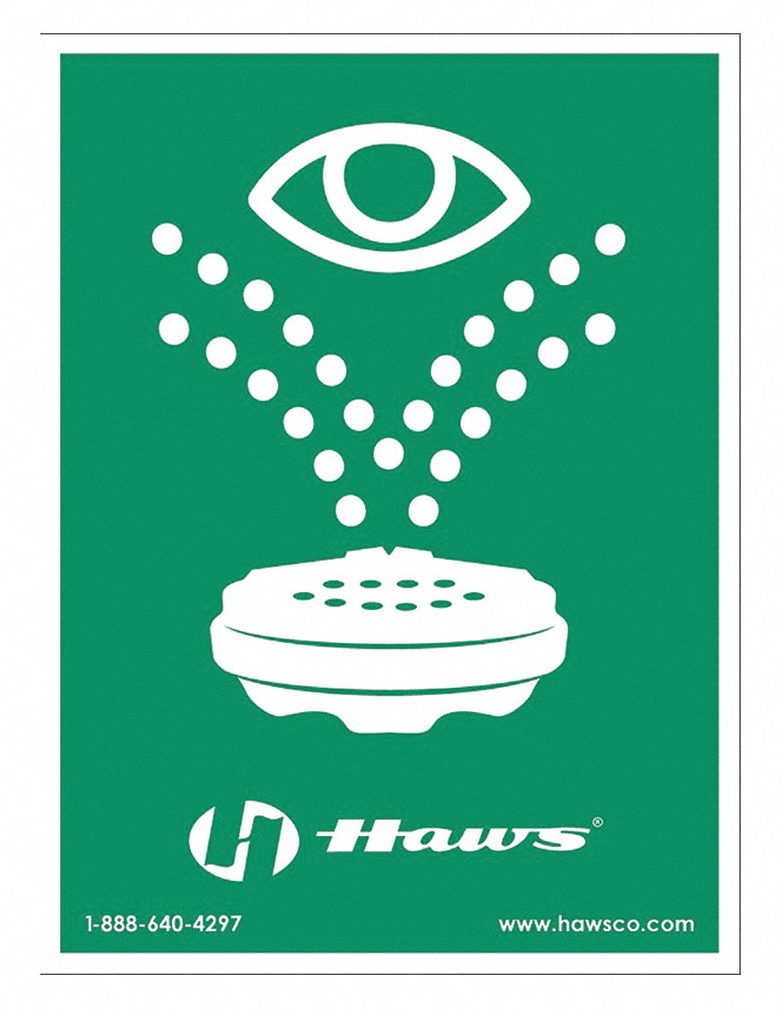 HAWS Emergency Eyewash Sign, Plastic, 12 in Length, 10 in Width, 1 in