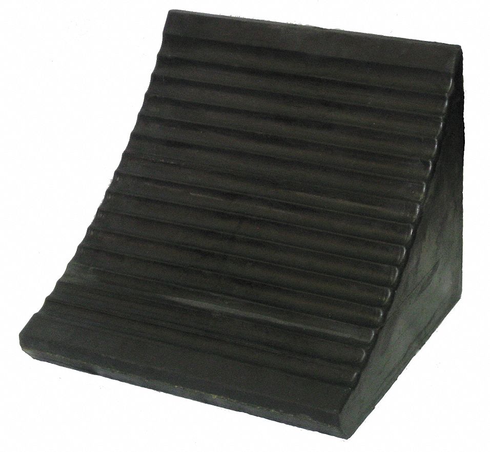 Wheel Chock: 11 1/4 in Wd, 10 in Ht, 11 1/2 in Dp, Rubber, Grooved