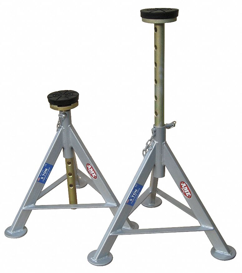 Jack Stands: 19 1/2 x 19 1/2 in. Base Size, 3 Per Stand Lifting Capacity (Tons), Pack Qty 2