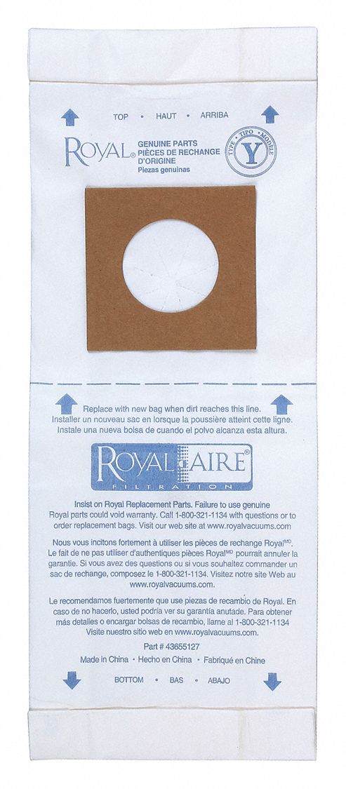Vacuum Bag: Royal, CR50075/UR30075/UR30085, Dry, Paper, Std, AR10140