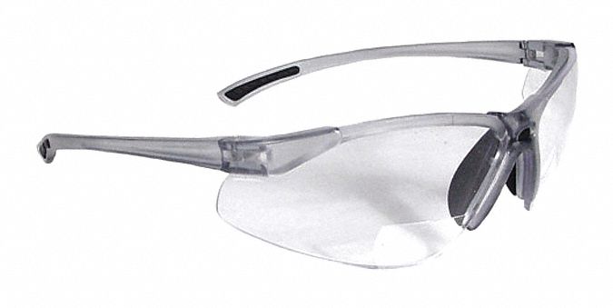 Reader Safety Glasses: Clear Lens Color, Wraparound Frame, Scratch-Resistant, Bottom, +3.0