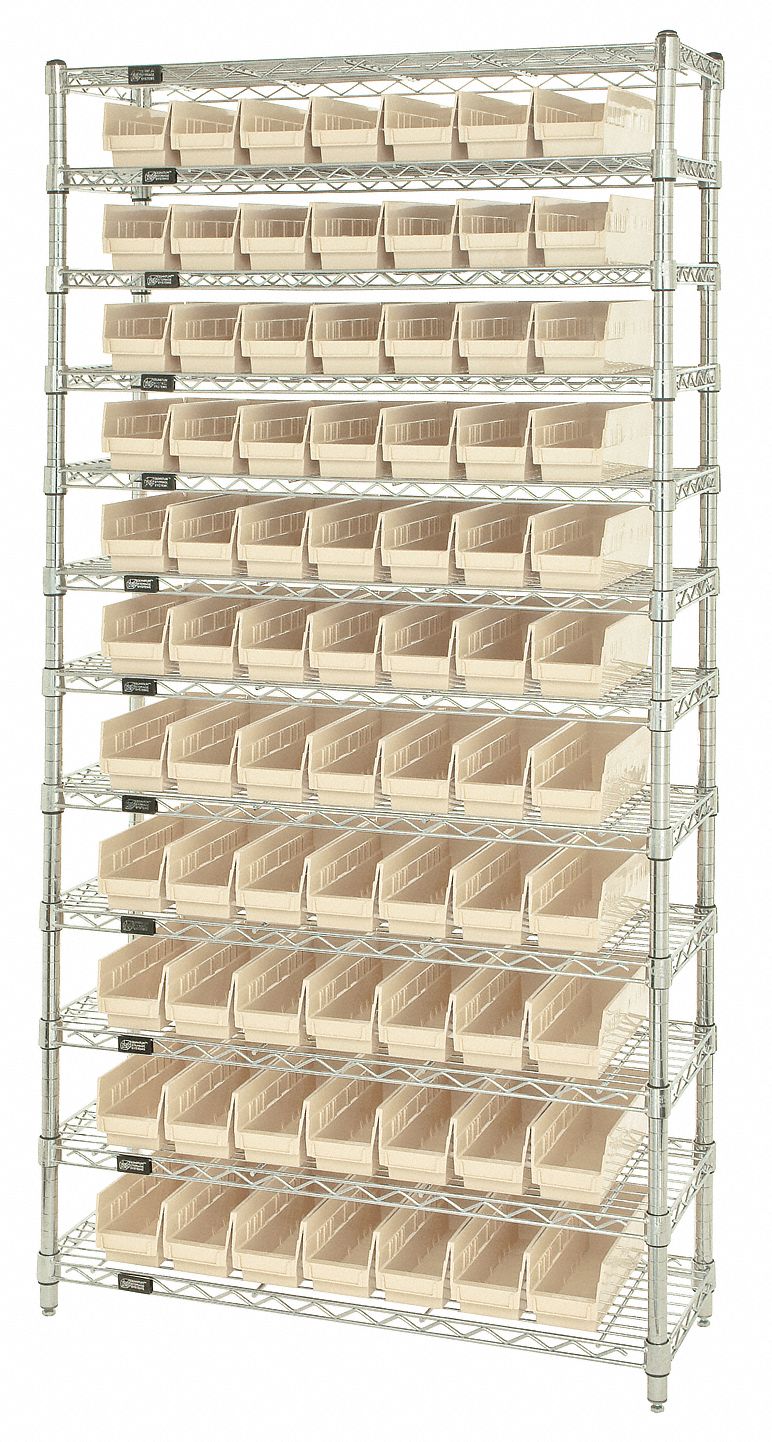 Bin Shelving: 36 in x 12 in x 74 in, 88 Bins, 12 Shelves, Open, Shelf Bin