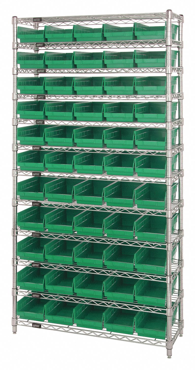 Bin Shelving: 36 in x 12 in x 74 in, 55 Bins, 12 Shelves, Open, Shelf Bin